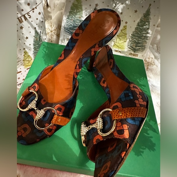 Gucci Horsebit Lizard Swarovski Crystal Mules Heels Sz 6B. Beautiful Condition. - Picture 4 of 9